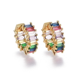 Colorful Brass Micro Pave Cubic Zirconia Hoop Earrings, Golden, Colorful, 15x16x5mm, Pin: 1.2mm