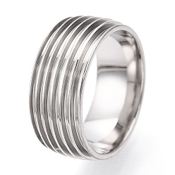 Stainless Steel Color 201 Stainless Steel Grooved Finger Ring Settings, Ring Core Blank for Enamel, Stainless Steel Color, 8mm, Size 6, Inner Diameter: 16mm