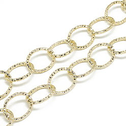 Light Gold Aluminum Cable Chains, Textured, Unwelded, Oval, Light Gold, 24x19x2.3mm