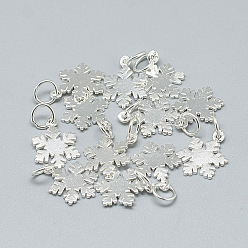 Silver 925 Sterling Silver Charms, with Jump Ring, Snowflake, Silver, 14.5x10.5x1mm, Hole: 4mm