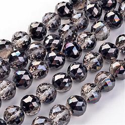 Plaqué Noir Perles en verre electroplate, demi-plaqué, facette, ronde, noir plaqué, 13.5mm, Trou: 2mm, Environ 18 pcs/chapelet, 9 pouce (23 cm)