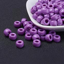 Pourpre Moyen Perles européennes opaques acrylique, baril, support violet, 9x6mm, trou: 4 mm, environ 1900 pcs / 500 g