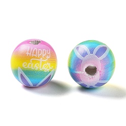 Colorful Easter Theme Printed Wood European Beads, Large Hole Beads, Round, Colorful, 16mm, Hole: 4.5mm