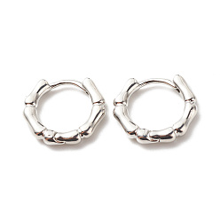 Platinum Brass Bamboo Shape Hoop Earrings for Women, Cadmium Free & Lead Free, Platinum, 13.5x15.5x2.6mm, Pin: 1mm