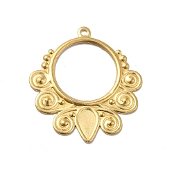 Golden Brass Pendant Cabochon Settings, Flat Round with Teardrop, Golden, Tray: 4x7mm, 28.5x26x1mm, Hole: 1.4mm