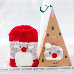 Santa Claus Coral Velvet Knitting Socks, Cartoon Crew Socks, Winter Warm Thermal Socks, Christmas, Santa Claus, 250mm