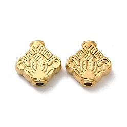 Real 18K Gold Plated 304 Stainless Steel Beads, Rhombus Flower, Real 18K Gold Plated, 14.5x15x5mm, Hole: 2.4mm