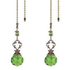 Lime Gorgecraft Faceted Glass Round Big Pendant Decorations, with Tibetan Style Alloy Findings, Lime, 410mm, 2pcs/set