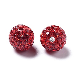 Red Grade A Rhinestone Beads, Pave Disco Ball Beads, Resin and China Clay, Round, Red, PP9(1.5.~1.6mm), 8mm, Hole: 1mm