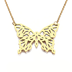Золотой 201 подвесные из нержавеющей стали ожерелья, с кабельными цепями, бабочка, золотые, 17.7 дюйм (45 см), 2 мм, Бабочка: 29x39.5x1 mm
