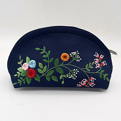 Прусский Синий Набор для вышивки косметички в форме луны с цветочным узором своими руками, включая иглы для вышивания и нитки, хлопчатобумажная льняная ткань, берлинская лазурь, 120x170x80 мм
