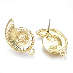 Light Gold Alloy Stud Earring Findings, with Loop, Steel Pins, Snail, Light Gold, 22.5x14mm, Hole: 1.6mm, Pin: 0.7mm