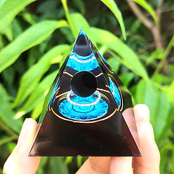 Cyan Resin Orgonite Pyramid Home Display Decorations, with Natural Gemstone Chips, Cyan, 50x50x50mm