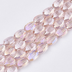 Pink Electroplate Transparent Glass Beads Strands, AB Color Plated, Faceted, Teardrop, Pink, 8.5x6x3.5mm, Hole: 1mm, about 80pcs/strand, 26.38 inch(67cm)