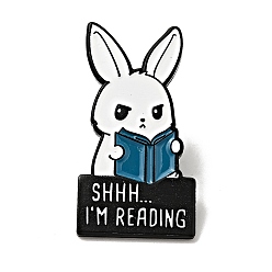 Steel Blue Word Shhh I'm Reading Enamel Pin, Electrophoresis Black Alloy Rabbit Brooch for Backpack Clothes, Steel Blue, 30x16x1.5mm