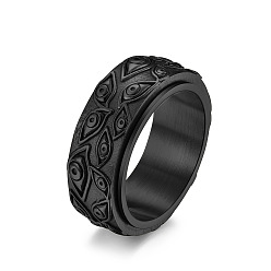 Negro Patrón de ojos 304 anillo de dedo giratorio de acero inoxidable, Anillo giratorio para calmar la preocupación y la meditación., negro, tamaño de EE. UU. 10 (19.8 mm)
