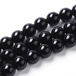 Black Natural Agate Beads Strands, Dyed, Round, Black, 6mm, Hole: 1.2mm, about 65pcs/strand, 15.16 inch(38.5cm)