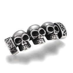 Antique Silver 304 Stainless Steel Links connectors, For Leather Cord Bracelets Making, Skull, Antique Silver, 19x50x8.5mm, Hole: 6.5x12mm