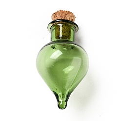 Olive Drab Teardrop Glass Cork Bottles Ornament, Glass Empty Wishing Bottles, DIY Vials for Pendant Decorations, Olive Drab, 3.6cm