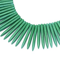 Green Synthetic Turquoise Graduated Spike Beads Strands, Tusk Shape, Green, 20~49x4.5~5mm, Hole: 1.2mm, about 99pcs/strand, 16.9~17.7 inch(43~45cm)