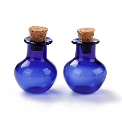 Medium Blue Round Glass Cork Bottles Ornament, Glass Empty Wishing Bottles, DIY Vials for Pendant Decorations, Medium Blue, 1.8x2.1cm