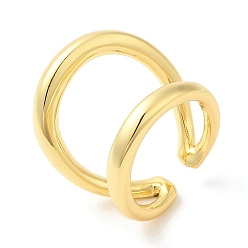 Настоящее золото 18K Латунное двойное открытое кольцо-манжета для женщин с покрытием стойки, без свинца и без кадмия, реальный 18 k позолоченный, размер США 6 1/4 (16.7 мм)