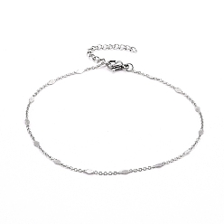Platinum Rhombus Anklets, with Brass Link Cable Chains, 304 Stainless Steel Lobster Claw Clasps & Twisted Chain Extension, Platinum, 9 inch(22.8cm)