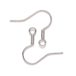 Stainless Steel Color 304 Stainless Steel Earring Hooks, Ear Wire, with Horizontal Loop, Stainless Steel Color, 17~19x19mm, Hole: 2mm, 21 Gauge, Pin: 0.7mm
