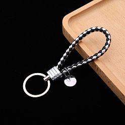 Silver PU Leather Knitting Keychains, Wristlet Keychains, with Platinum Tone Plated Alloy Key Rings, Silver, 12.5x3.2cm