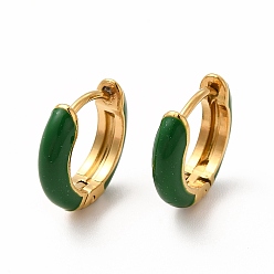 Verde Oscuro Pendientes de aro con esmalte, real 18 k chapado en oro 316 joyas de acero inoxidable quirúrgico para mujeres, verde oscuro, 13x14x3 mm, pin: 1 mm