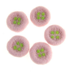 Pink Accessoires d'ornement en feutre de laine faits à la main, bouton rond et plat, pour bricolage enfants élastique à cheveux, rose, 30x30mm