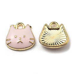 Pink Golden Plated Alloy Charms, with Enamel, Cadmium Free & Nickel Free & Lead Free, Cat Shape Charms, Pink, 11x11x3mm, Hole: 1.6mm