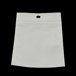 Blanc Sacs de fermeture à glissière en plastique de film de perle, sacs d'emballage refermables, avec trou de suspension, joint haut, sac auto-scellant, rectangle, blanc, 13x8 cm, mesure intérieure: 9.5x7 cm