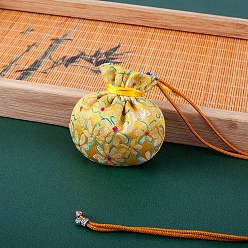 Oro Bolsas de almacenamiento de flores bordadas de tela, bolsa de embalaje de bolsas con cordón, rondo, oro, 7.5x8 cm