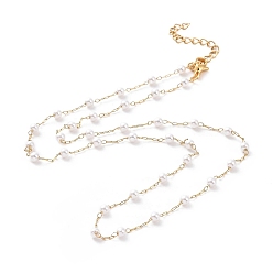 Doré  Placage sous vide 304 colliers de perles en acier inoxydable, avec des perles d'imitation en plastique et des chaînes de trombones, or, 17.52 pouce (44.5 cm)