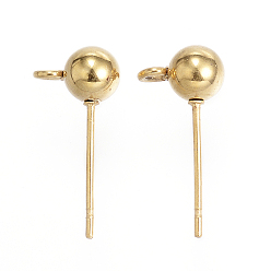 Real 24K Gold Plated 304 Stainless Steel Stud Earring Findings, with Loop, Real 24K Gold Plated, 17x8x5mm, Hole: 2mm