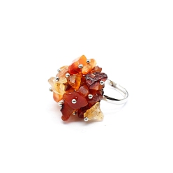 Carnelian Natural Carnelian Chips Adjustable Rings, Platinum Brass Ring, US Size 8(18.1mm)