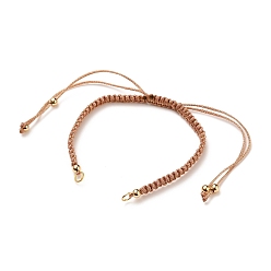Sandy Brown Adjustable Braided Polyester Cord Bracelet Making, with 304 Stainless Steel Open Jump Rings, Round Brass Beads, Sandy Brown, Single Chain Length: about 6-1/4 inch(16cm)