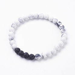Howlite Frosted Natural Howlite Stretch Bracelets, with Natural Lava Rock Beads, 2-1/8 inch(55mm)