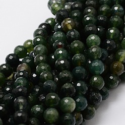 Moss Agate Faceted Round Natural Moss Agate Bead Strands, 8mm, Hole: 1mm, about 50pcs/strand, 15.3 inch