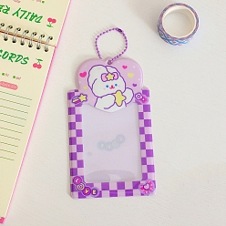Rabbit PVC Photocard Sleeve Keychain, with Ball Chains and Rectangle Clear Window, Rectangle, Dark Violet, Rabbit Pattern, 111x86mm, Inner Diameter: 103x80mm