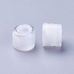 Blanc Perles lampwork, perles au chalumeau, faits à la main, colonne, blanc, 7.5~8x6~6.5mm, Trou: 3mm