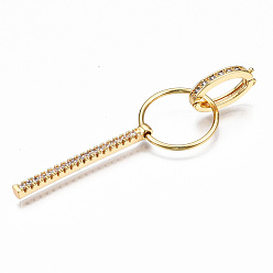 Real 18K Gold Plated Brass Micro Pave Clear Cubic Zirconia Interlocking Clasps, Nickel Free, Real 18K Gold Plated, 63mm long, Ring: 18x1.5mm, Inner Diameter: 15.5mm, Pendants: 34.5x2.5x3mm, Hole: 1.2mm, Clasps: 16x9x2.5mm, Hole: 0.7mm, Inner Diameter: 5.5x11.5mm