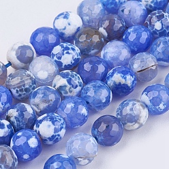 Deep Sky Blue Natural Fire Crackle Agate Beads Strands, Faceted Round, Dyed, Deep Sky Blue, 10mm, Hole: 1mm, about 38pcs/strand, 14.56 inch