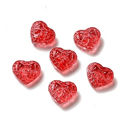 Rouge Des billes de verre, coeur avec bowknot, rouge, 14x16x7.5mm, Trou: 1.2mm