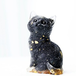 Обсидиан Украшения из натуральной обсидианской крошки и смолы, фигурка в форме кошки, украшение для дома по фэн-шуй, 75x50x36 мм