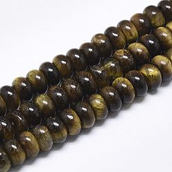 Tiger Eye Natural Tiger Eye Beads Strands, Rondelle, 10x6mm, Hole: 1mm, about 67pcs/strand, 15.3 inch