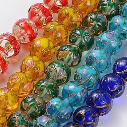 Mixed Color Handmade Gold Sand Lampwork Round Beads, Mixed Color, 12mm, Hole: 1.5~2mm