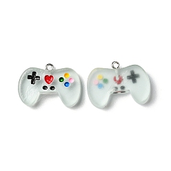 Azure Luminous Transparent Resin Pendants, Game Controller Charms, with Platinum Plated Zinc Alloy Loops, Azure, 20x27.5x5.5mm, Hole: 1.8mm