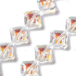 Rhombus Abalorios de vidrio facetados, Claro, rombo, 17x17x7 mm, agujero: 1.2 mm, sobre 50 unidades / cadena, 15.75'' (40 cm)
